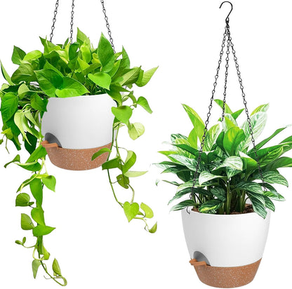 Hanging Planters for Indoor Outdoor Plants, 2 Pack Self Watering Hanging Pot with Drainage Holes &