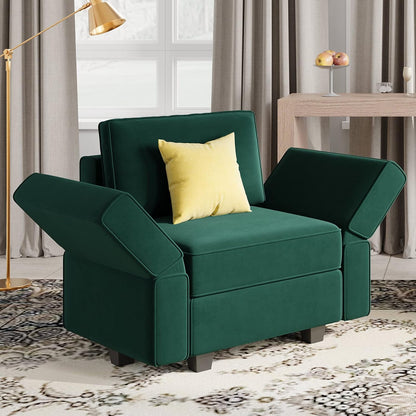Belffin Velvet Modular Sectional Arm Chair Accent Chair with Storage Seat Single Club Chair for