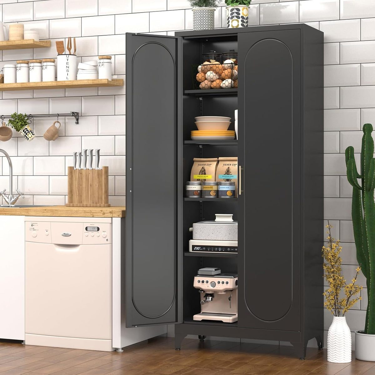 Pantry Cabinet, 75 Inch Tall Kitchen Storage Cabinet, Metal Pantry Cabinets with Doors and