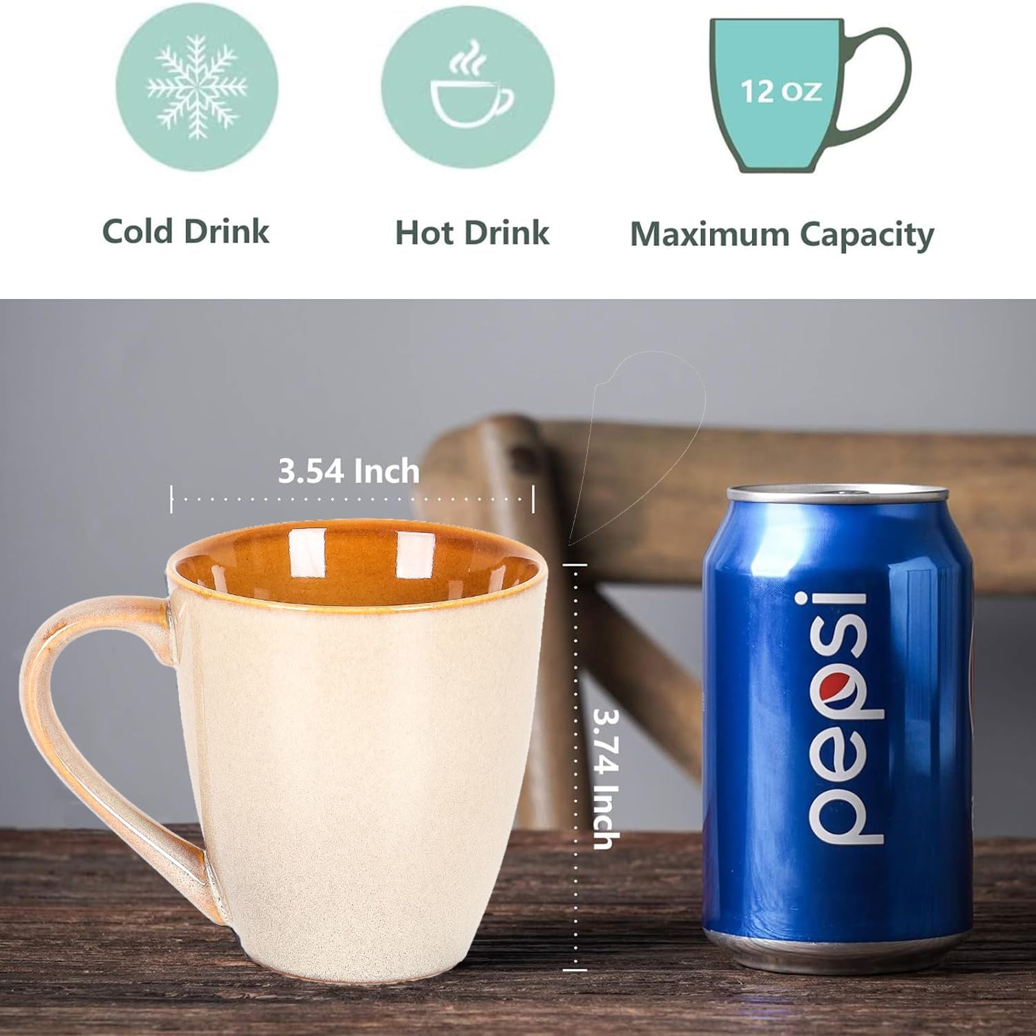 vicrays Coffee Mug Set, 12 Ounce, Set of 6, Ceramic Mug for Men, Women, Unique Glazed Mugs with