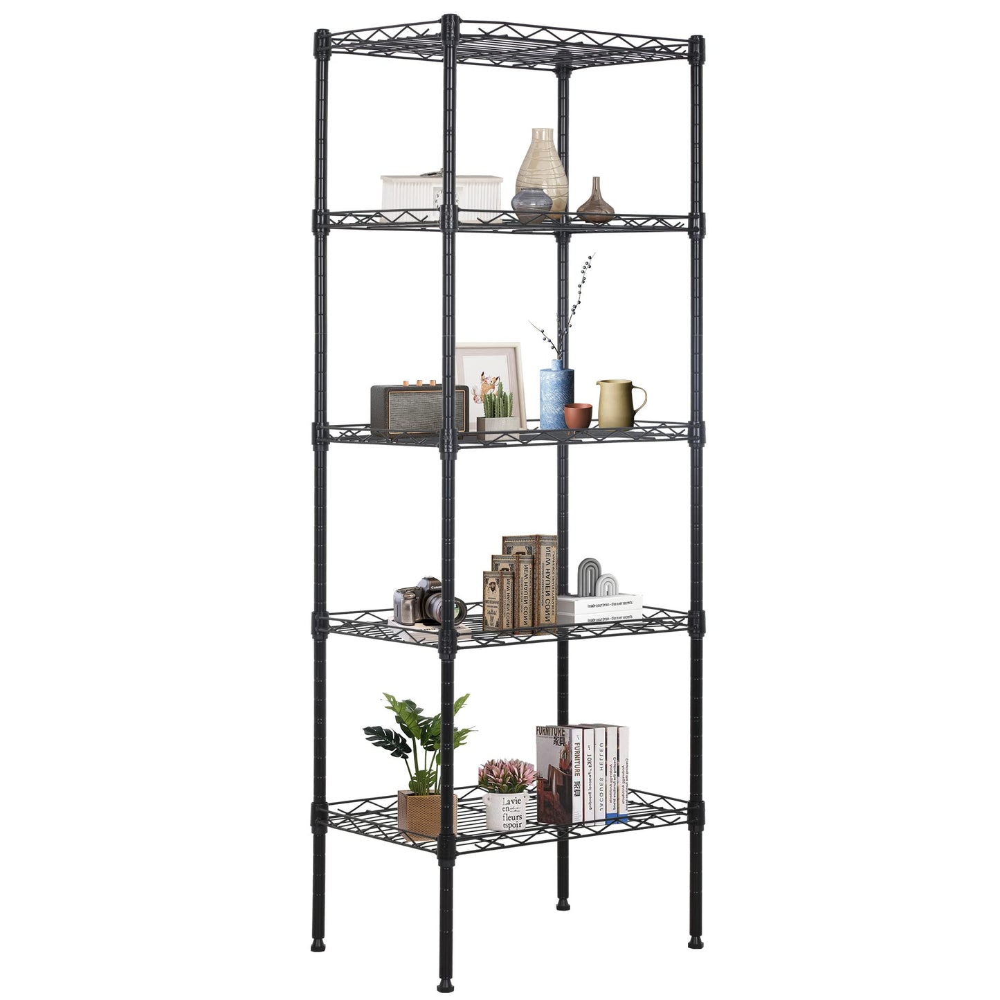 FDW 17L x 12W x 48H Wire Shelving 5 Tier Adjustable Metal Shelves NSF Pantry Shelves Storage Rack