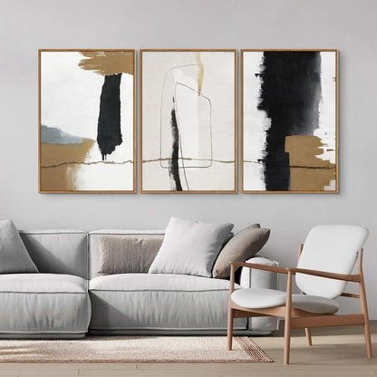 SIGNINART Black and White Abstract Framed Canvas Wall Art Set of 3, Beige Neutral Art Prints