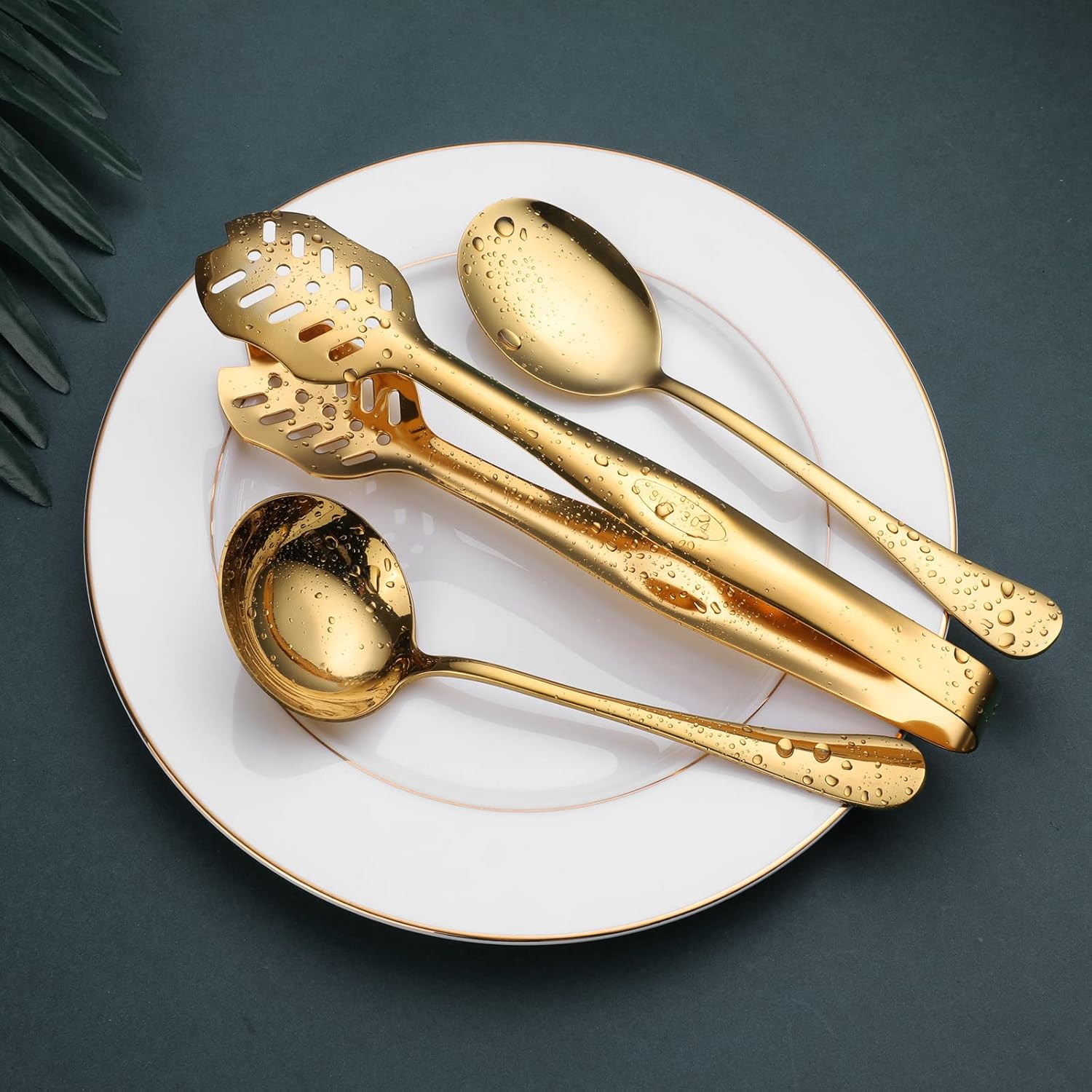 Gold Serving Utensils, OGORI 15-Piece Stainless Steel Gold Serving Utensils Set Include Serving