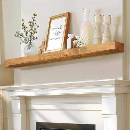 60x7x3 Fireplace Mantel - Solid Rustic Wood - Wall Mounted Floating Shelf with Invisible Heavy Duty