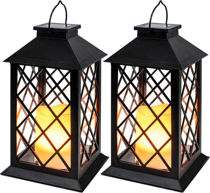 Homemory Solar Lanterns Outdoor Waterproof Hanging with Flickering Flameless Candles, 2 Pack 13''