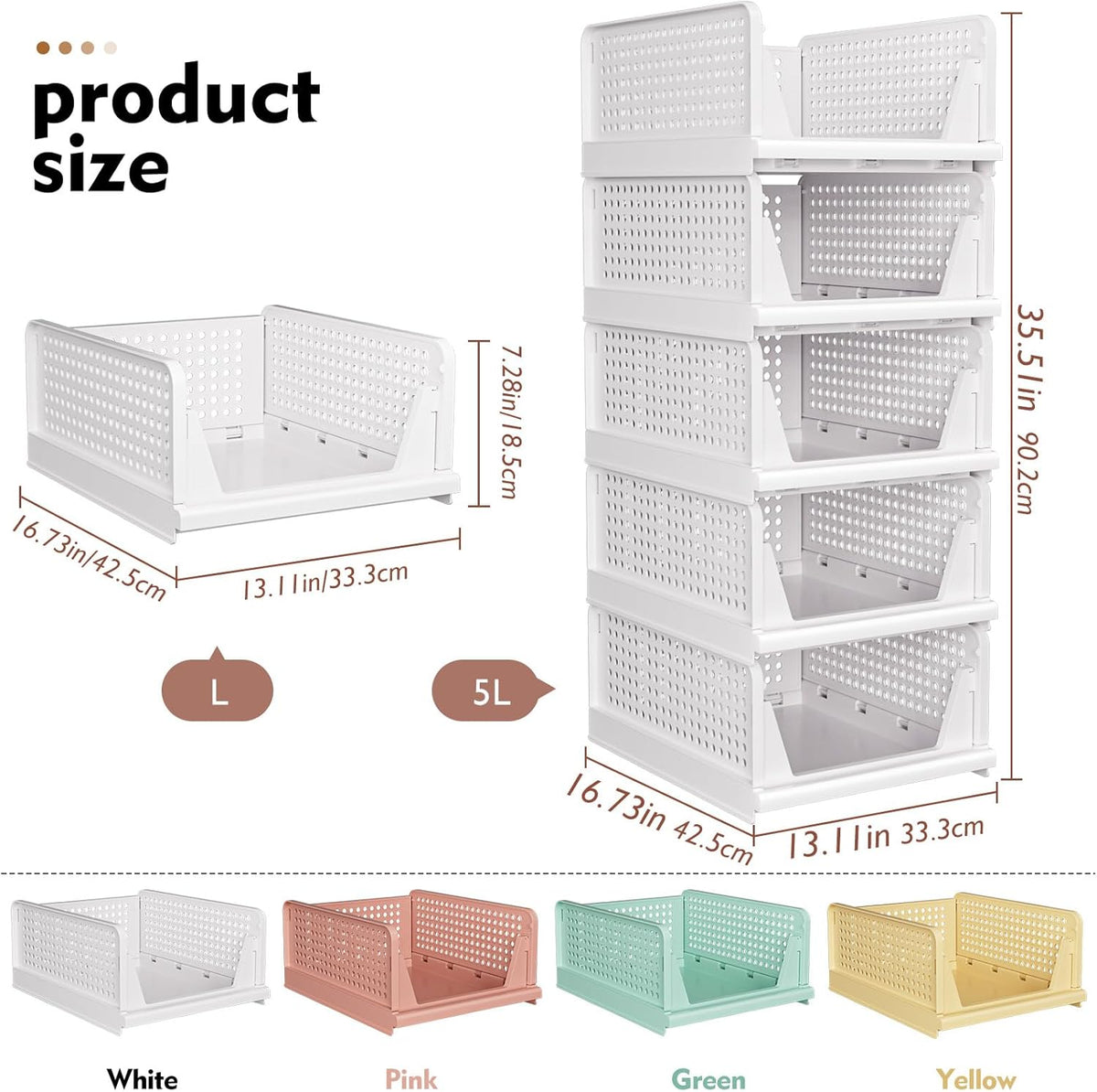 SNSLXH 5 Pack Stackable Closet Organizer Box, Multifunctional & Foldable Closet Storage Basket for