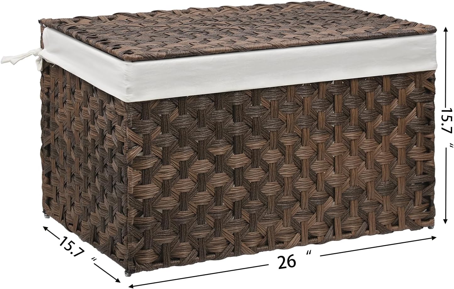 Wicker Storage Basket with Lid, 27.7 Gallon (105L) Large Blanket Basket with Lid, Woven Storage Bin
