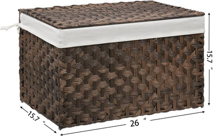 Wicker Storage Basket with Lid, 27.7 Gallon (105L) Large Blanket Basket with Lid, Woven Storage Bin