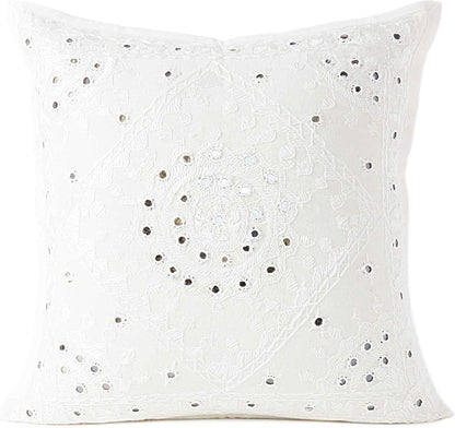 Eyes of India Embroidered Decorative Boho Throw Pillow Cover with Mirrors, Handmade Bohemian Accent