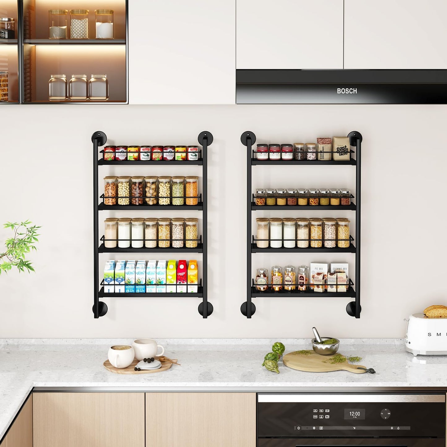 IBUYKE Spice Rack Wall Mount,4 Tier Hanging Seasoning Organizer, Spice Rack for Wall for up to 50