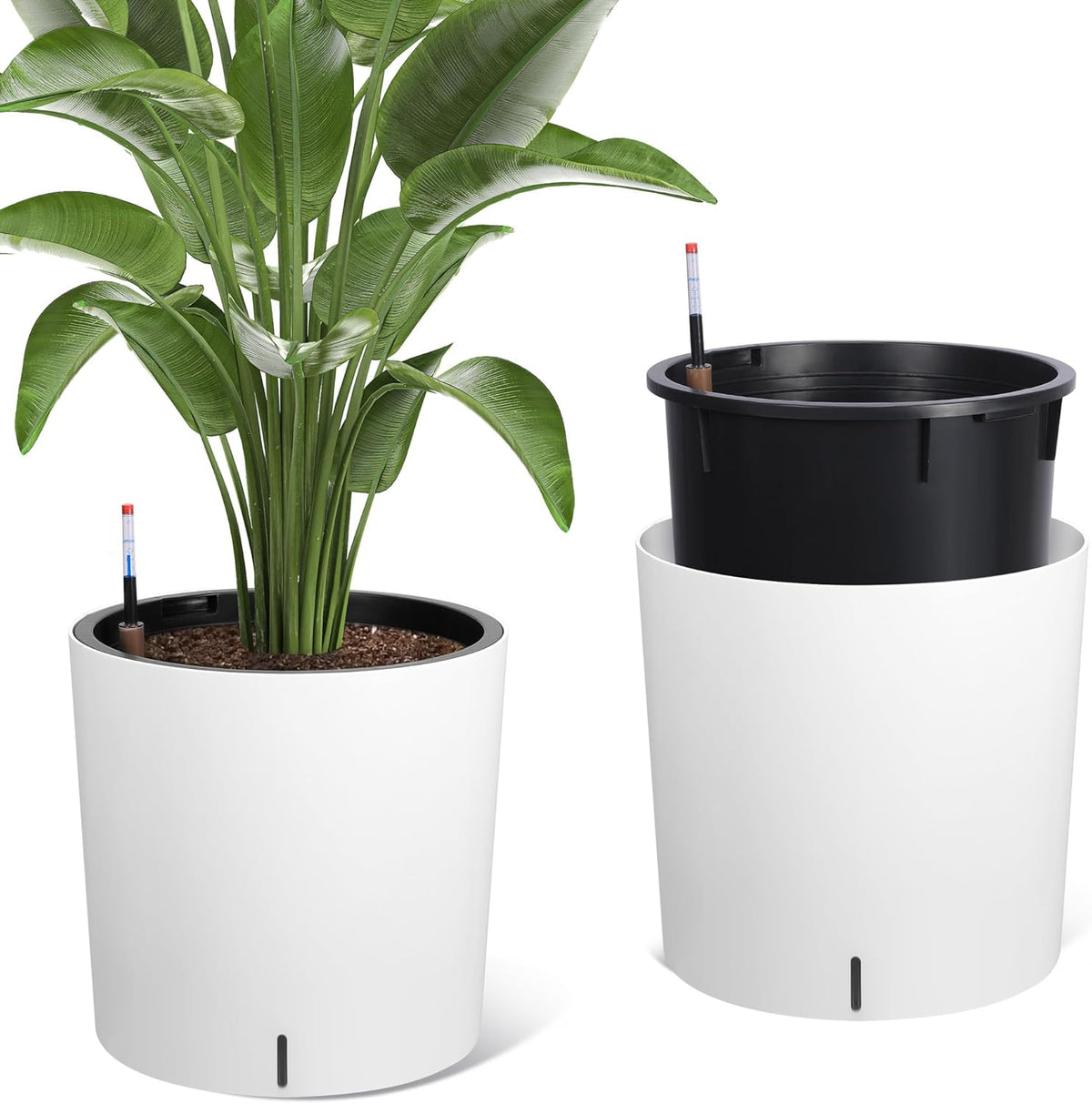 Tall Round Planter Set of 2, 19.5‘’ H x 19.9" Dia Large Planters for Indoor Plants with Built-in