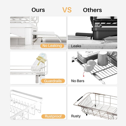 Dish Drying Rack - Extendable Dish Rack, Large Sink Drying Dish Drainer for Kitchen Counter