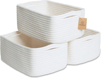 NaturalCozy 11.8"x8"x4.5” Storage Baskets for Shelves 3 Pack | Cotton Rope Woven Small Baskets for