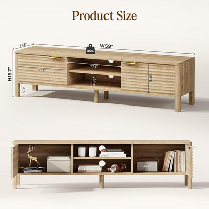 TV Stand for Living Room - up to 65 Inch TVs Mid Century Modern Entertainment Center with Storage