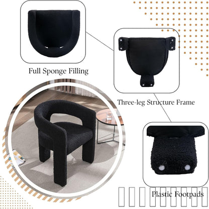 Black Sherpa Dining Chairs Set of 2, Modern Barrel Dining Room Chairs Upholstered Faux Fur Accent