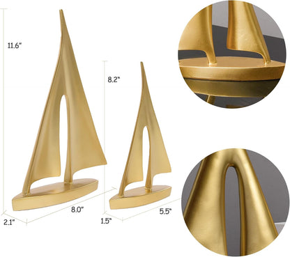 Modern Sculptures Home Decor, Gold Sailboat Decor Ornament, Boat Decorations Statue Decor, Art