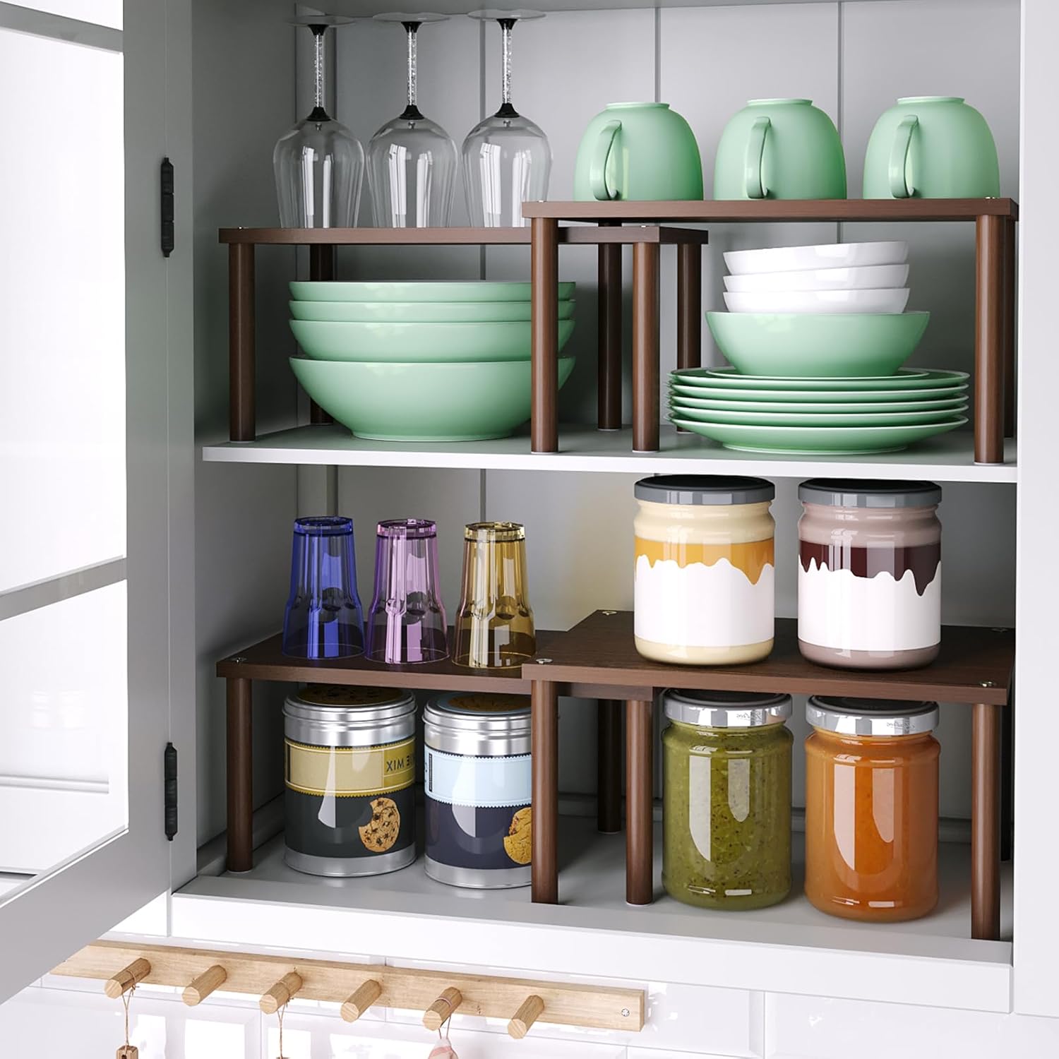 Cabinet Organizer Shelf(Set of 2),Kitchen Counter Shelves,Bamboo Spice Rack Countertop and