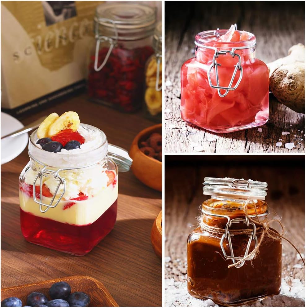 Spice Jars, 24 Pack 4oz Small Glass Jars with Airtight Hinged Lid, With 24 Spice Labels & Silicone