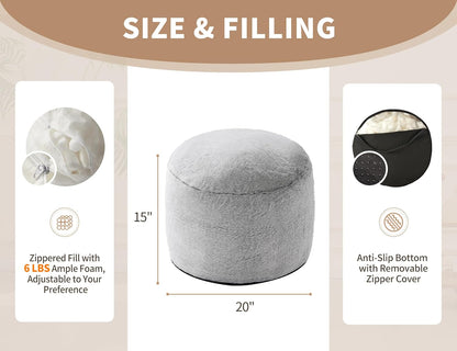Boho Ottoman Living Room Furniture 20"x15" Large Round Ottomans Pouf Couch Foot Rest Grey Pouf