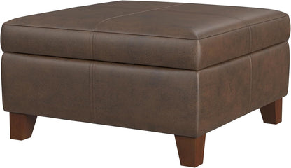 HomePop Home Decor |K2380-E910 | Luxury Large Faux Leather Square Storage Ottoman | Ottoman with