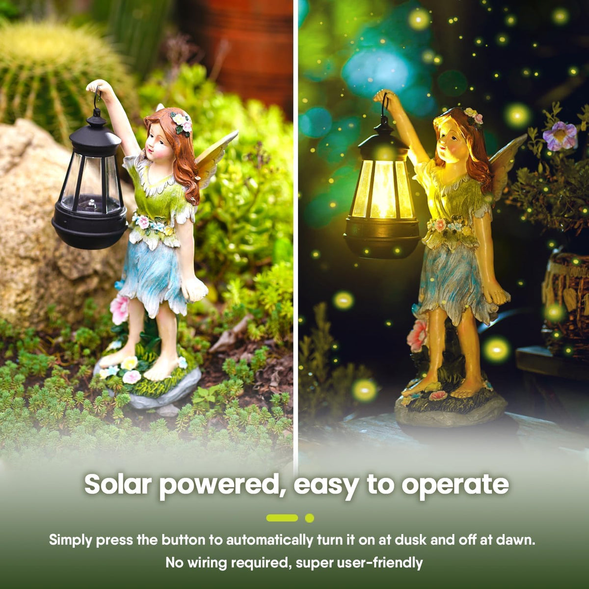 Fairy Garden Statue Solar Garden Fairy with Lantern Light Outdoor Decoration Waterproof Solar