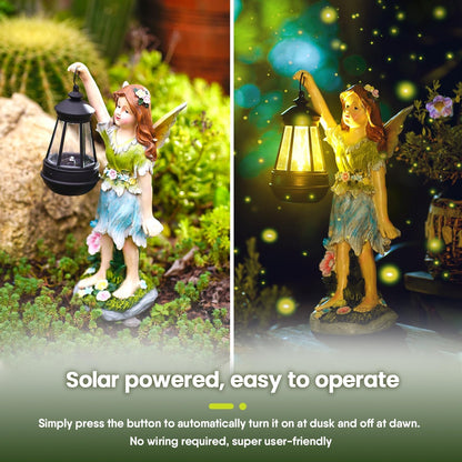 Fairy Garden Statue Solar Garden Fairy with Lantern Light Outdoor Decoration Waterproof Solar