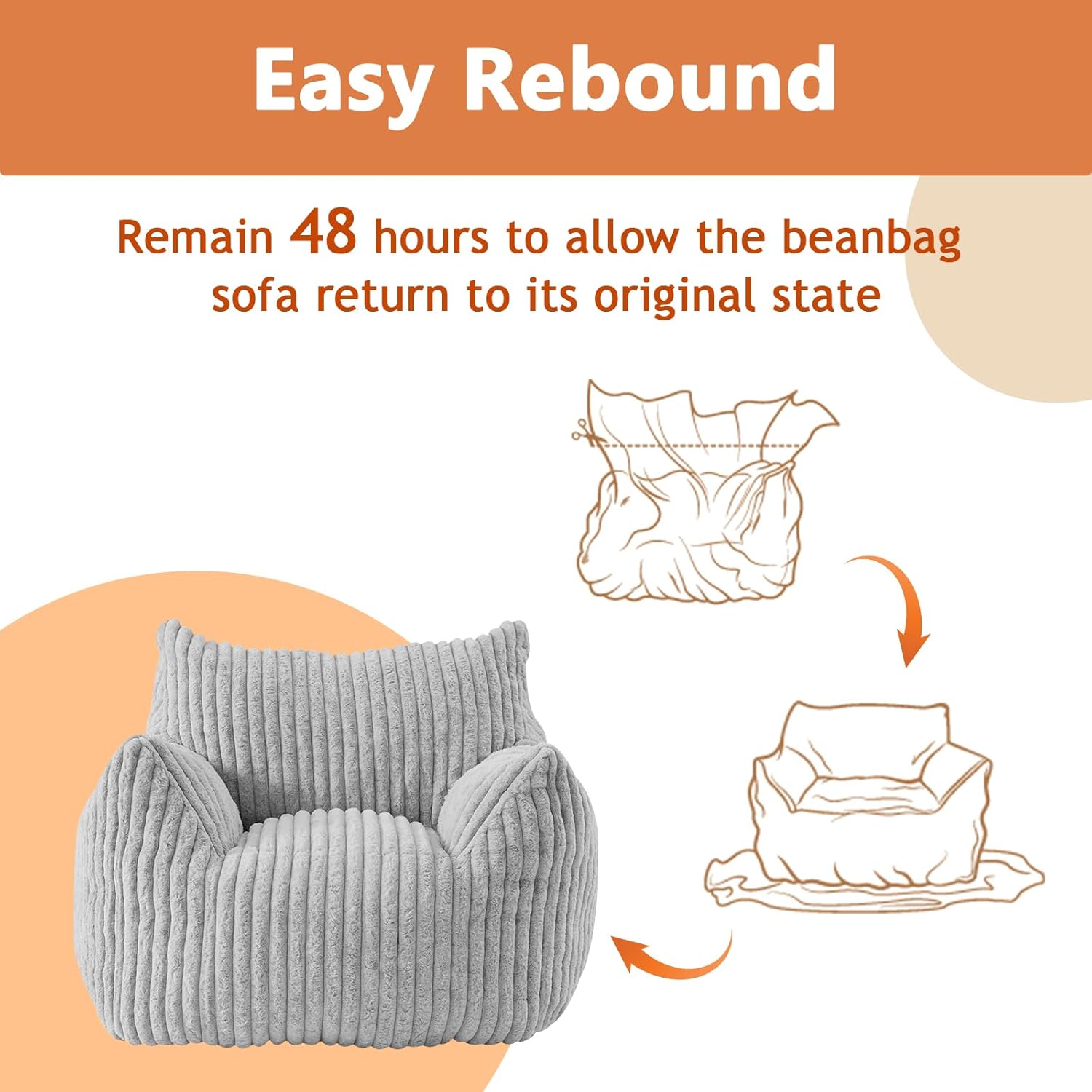 Giant Bean Bag Chairs for Adults with Filling Plush Fluffy Bean Bag Chairs for Teens with Armrests