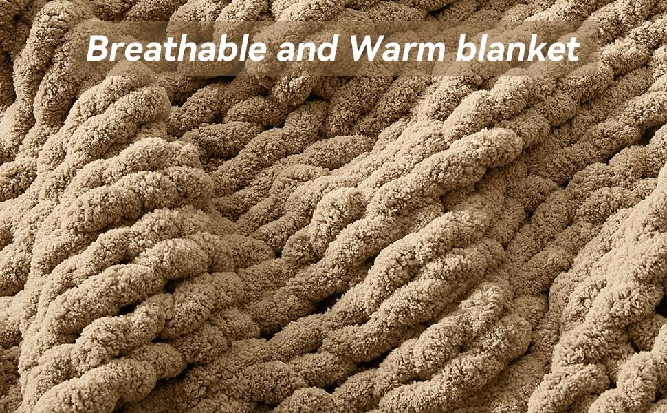 Chunky Knit Throw Blanket, 60''*80'' Knitted Throw Chenille Yarn for Bed Couch, Handmade Light