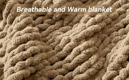 Chunky Knit Throw Blanket, 60''*80'' Knitted Throw Chenille Yarn for Bed Couch, Handmade Light