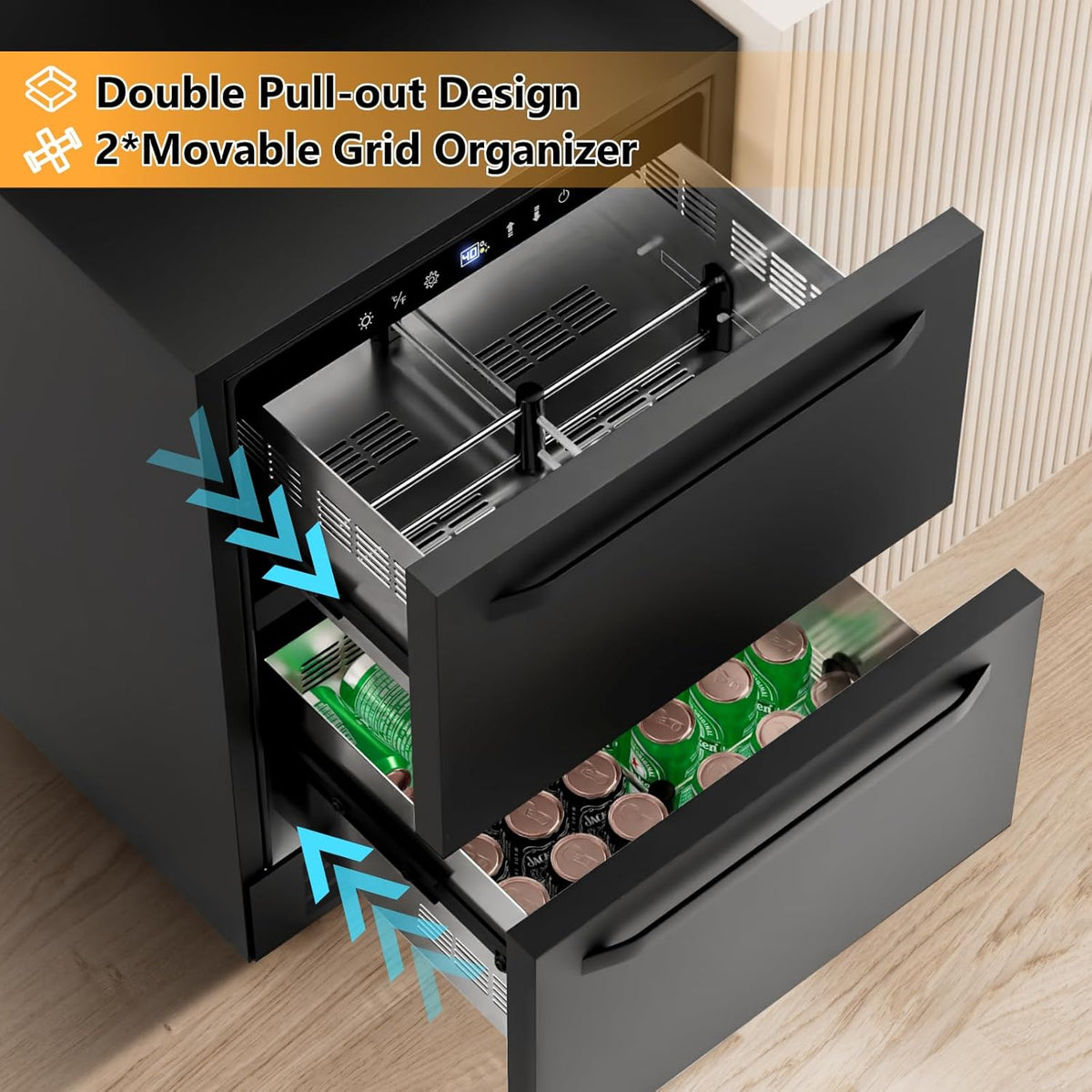 24 Inch Under Counter Dual Drawer Beverage Fridge, Weather Proof Outdoor Beverage Refrigerator for
