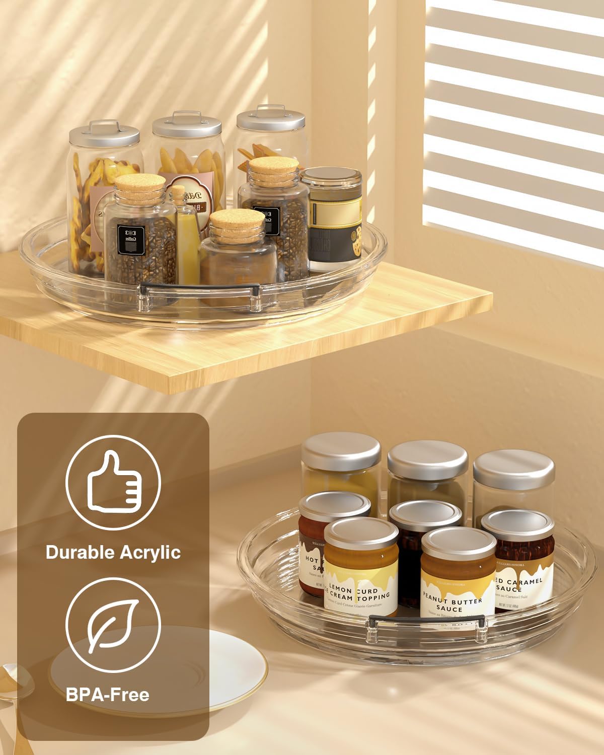 2 Pack Lazy Susan Organizer 9.25''and 11.81'' Two-Tier Lazy Susan Turntable for Cabinet, Spice