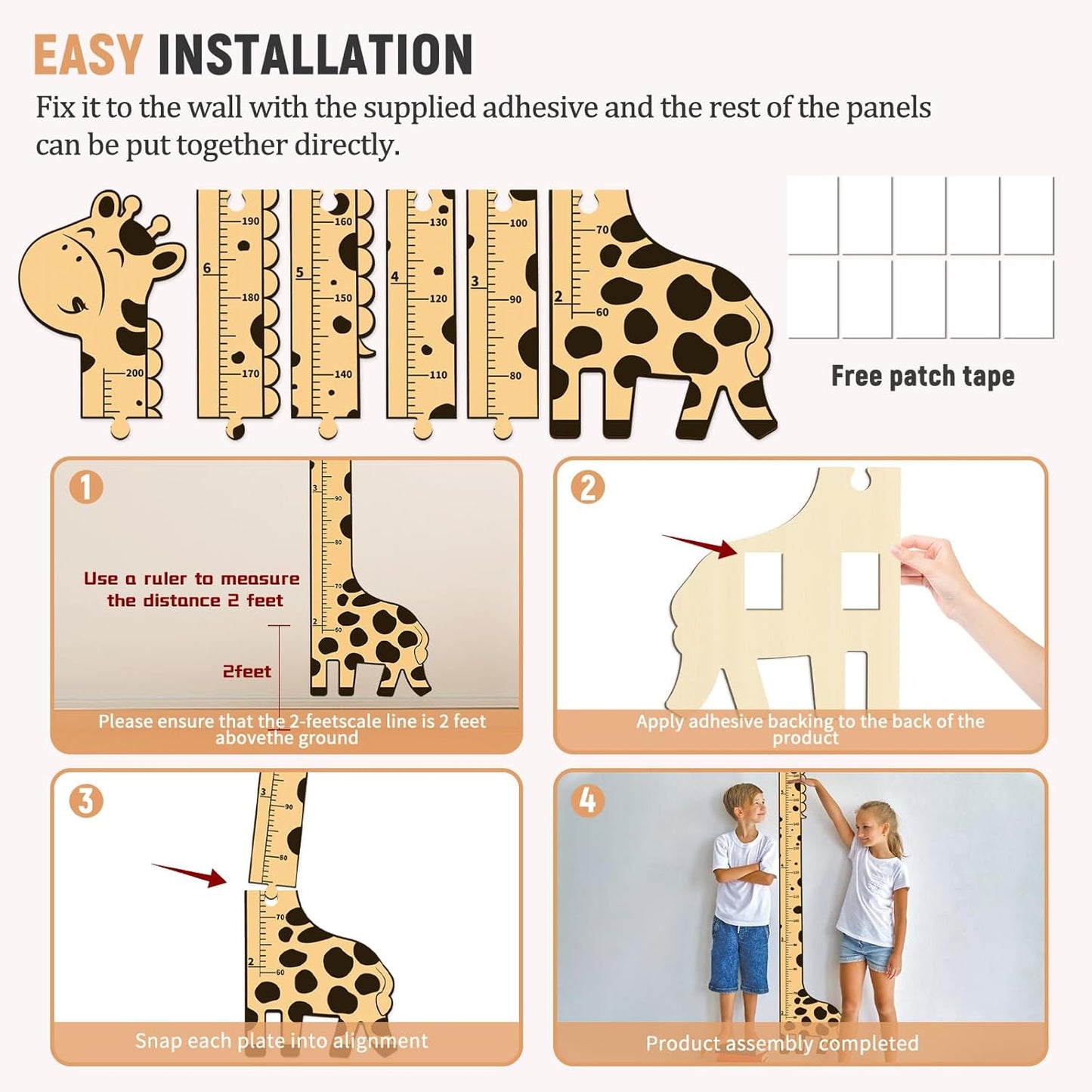 Wooden Growth Chart for Kids,Giraffe Height Chart for Boy Girls,Measuring Board for Kids Height,for