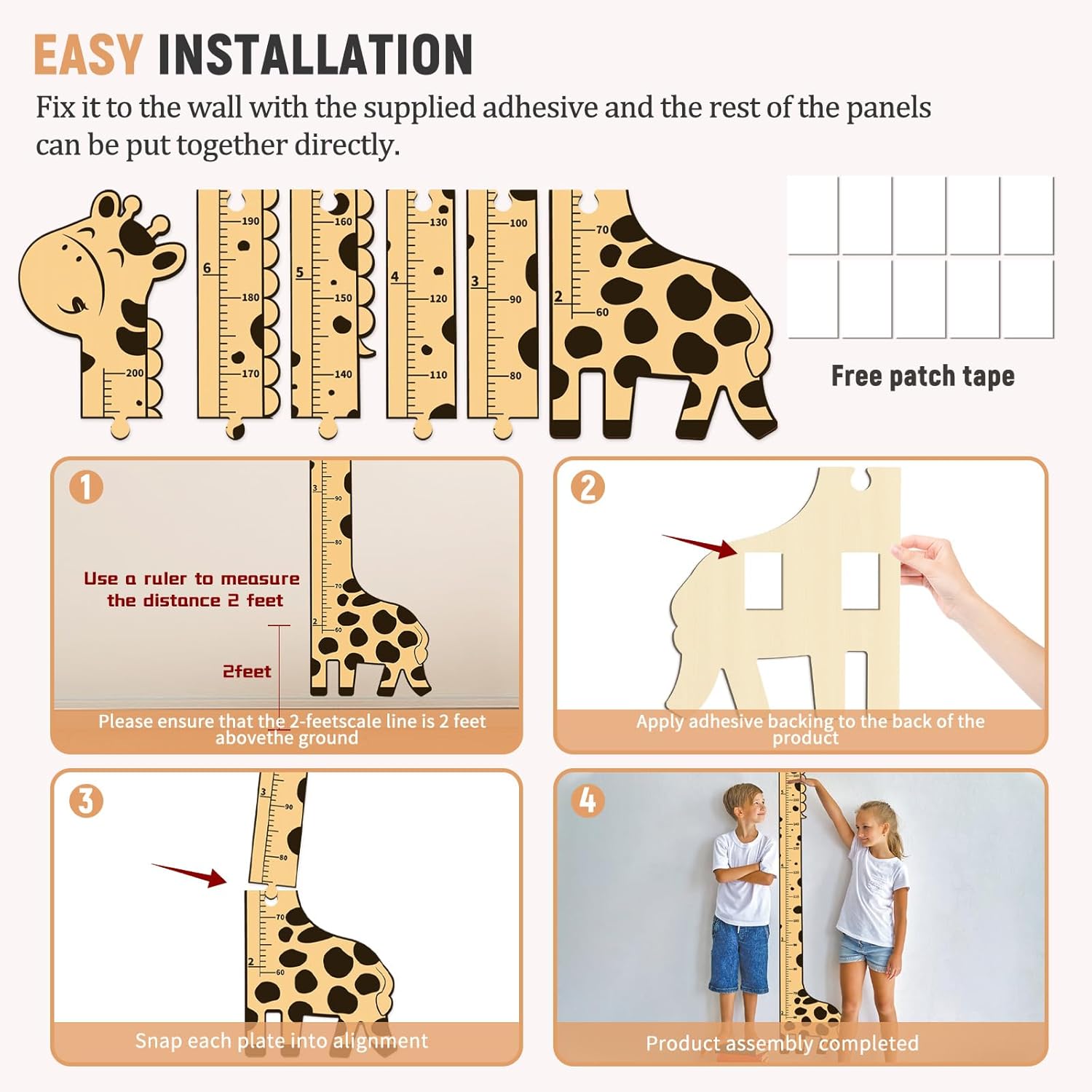 Wooden Growth Chart for Kids,Giraffe Height Chart for Boy Girls,Measuring Board for Kids Height,for