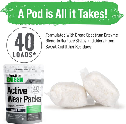 Rockin' Green Laundry Detergent Pods, Plant-based, All Natural, Vegan & Biodegradable Odor Fighter