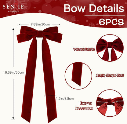 Senjie Velvet Large Christmas Bows for Staircase Garland Wreath, 20in x 8in Vintage Ribbon Bows