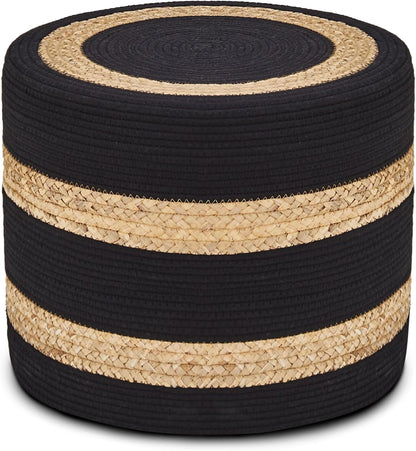Wimarsbon 18'' Ottoman Pouf, Natural Braided Poof, Rustic Handweave Lounge Pouffe, Boho Footrest