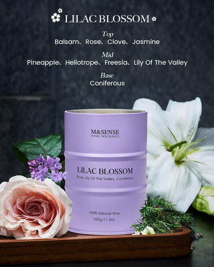 M&SENSE Lilac Blossom Soy Candles for Home Scented, 11.3oz 70 Hour Long Burning Aromatherapy Candle