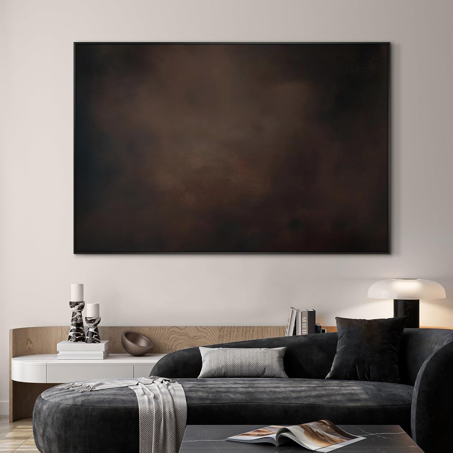 SIGNWIN 46"x72" Extra Large Framed Wall Art Dark Brown Abstract Moody Illustration for Home Living