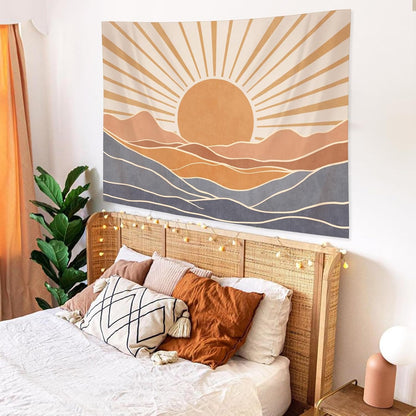 Lunerfex Boho Sun Tapestry Sunset Wall Tapestry, Mountain Tapestries for Bedroom 80s Tapestries