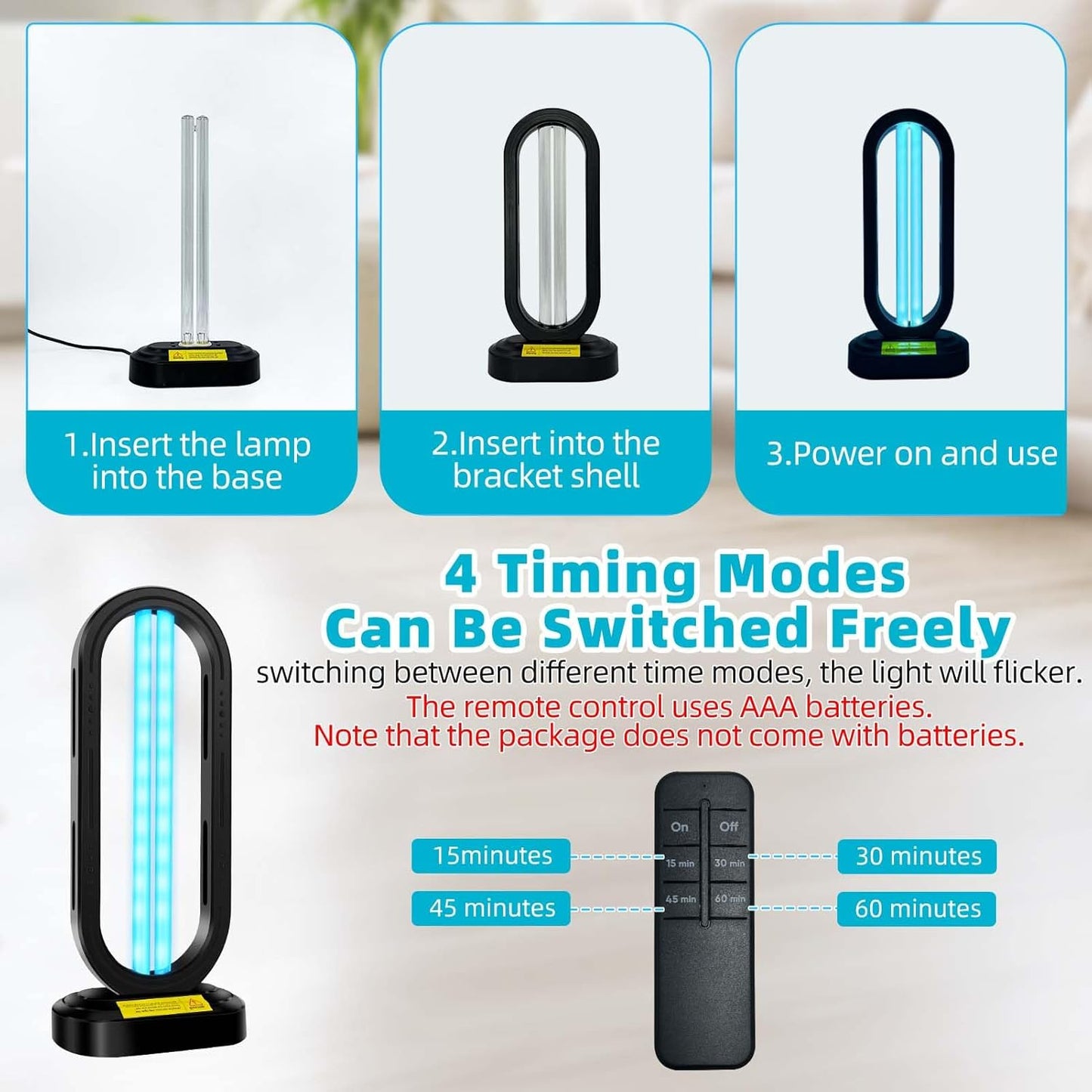UV Light Sanitizer,4-Speed Timing and Remote Control UVC Home Disinfection Device,Portable