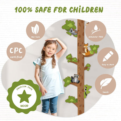 Wooden Surfboard Wall Decor Growth Chart,Tree Art Decor for Kids Room, Wood Tree Kids Sizing Chart