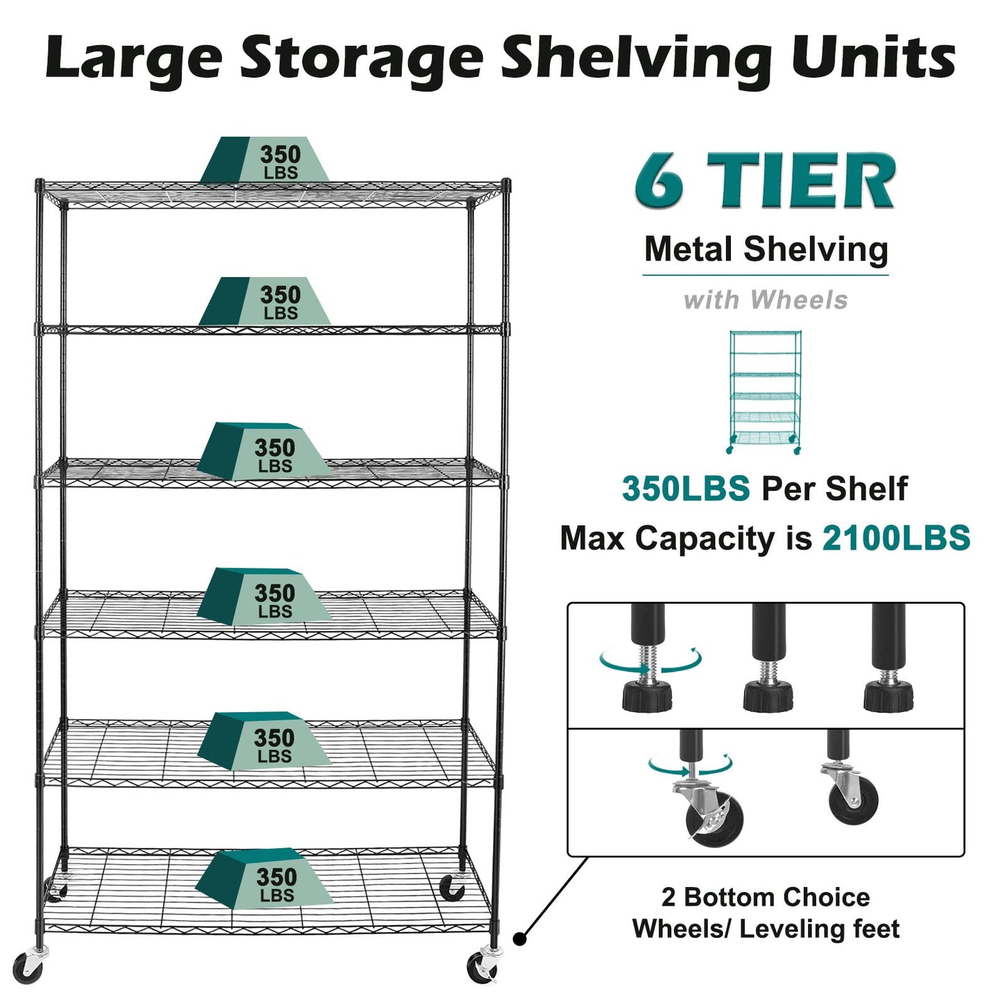 WDT NSF Certified Storage Shelves on Wheels, Heavy Duty Metal Shelves for Storage with Adjustable