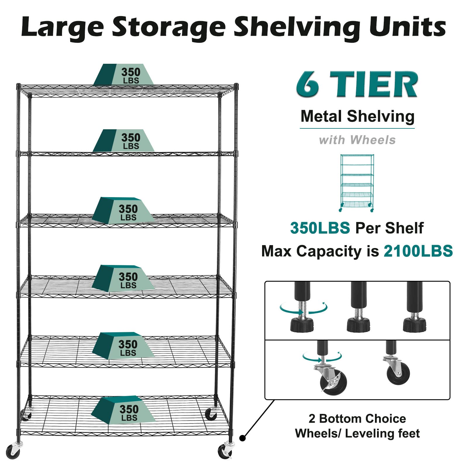 WDT NSF Certified Storage Shelves on Wheels, Heavy Duty Metal Shelves for Storage with Adjustable