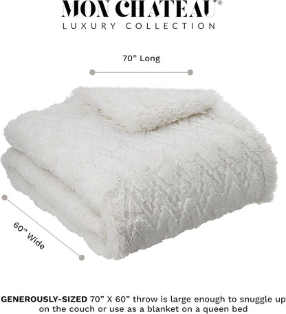 Mon Chateau Premium Reversible Queen Size Luxury Faux Fur Throw for Couch, Sofa, or Queen Size Bed
