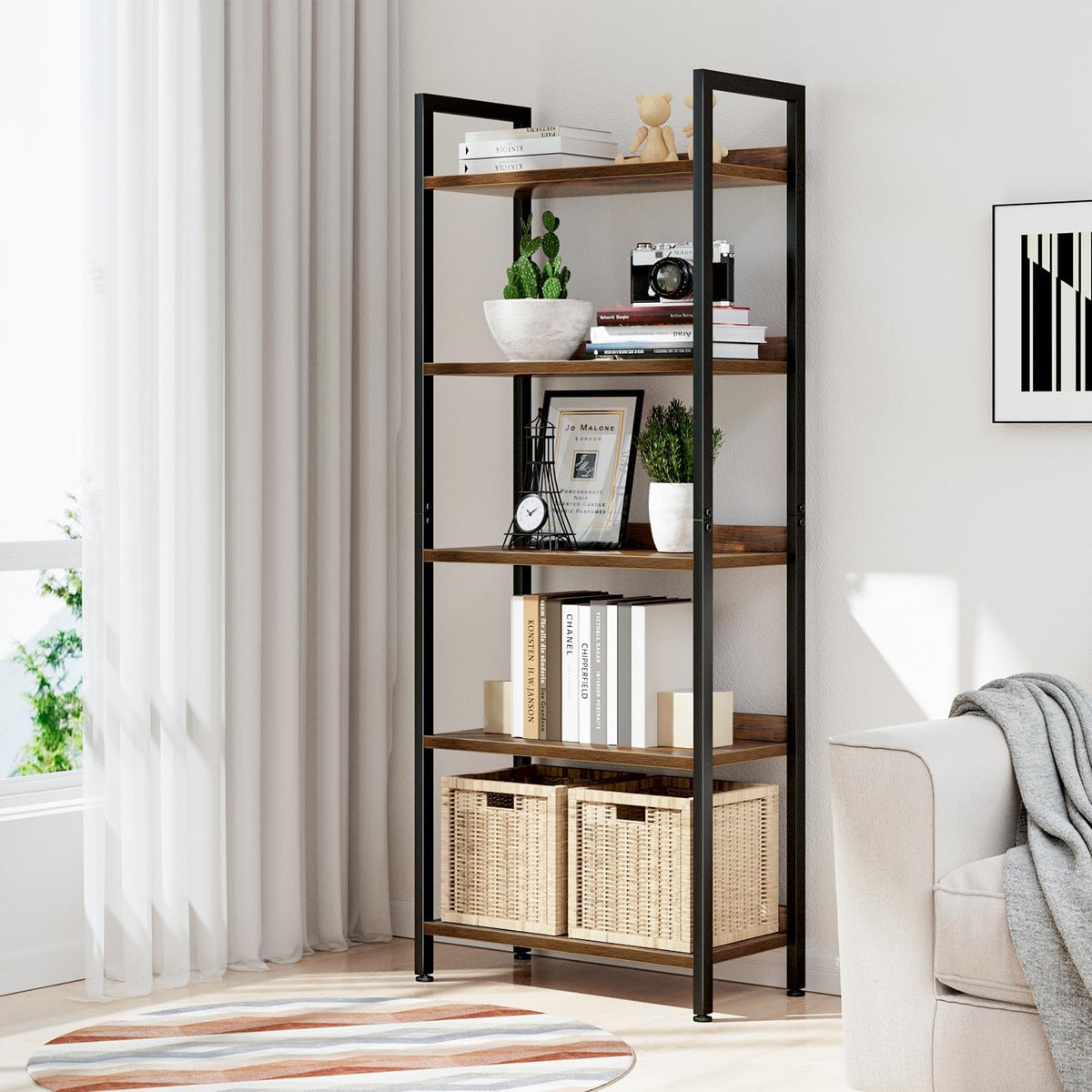 NUMENN Bookshelf, 5 Tier Bookshelves, Home Office Bookcase Shelf Storage Organizer, Free Standing