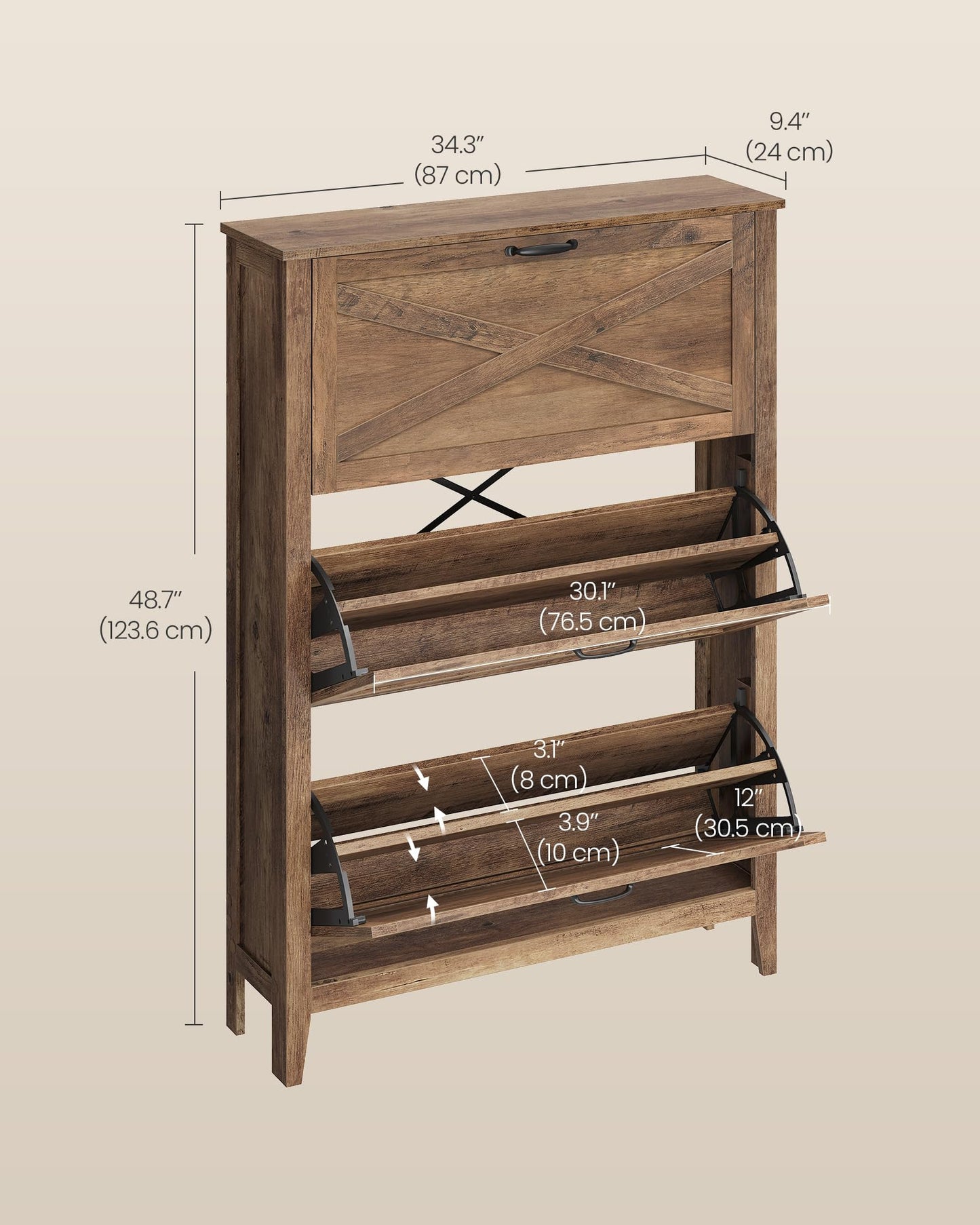 VASAGLE LIRY Collection - Shoe Storage Cabinet Organizer with 3 Flip Drawers, Freestanding Narrow