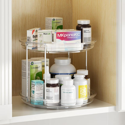 2 Tier Lazy Susan Organizer, 9.25'' Lazy Susan Turntable for Cabinet, Stackable Turntable Organizer