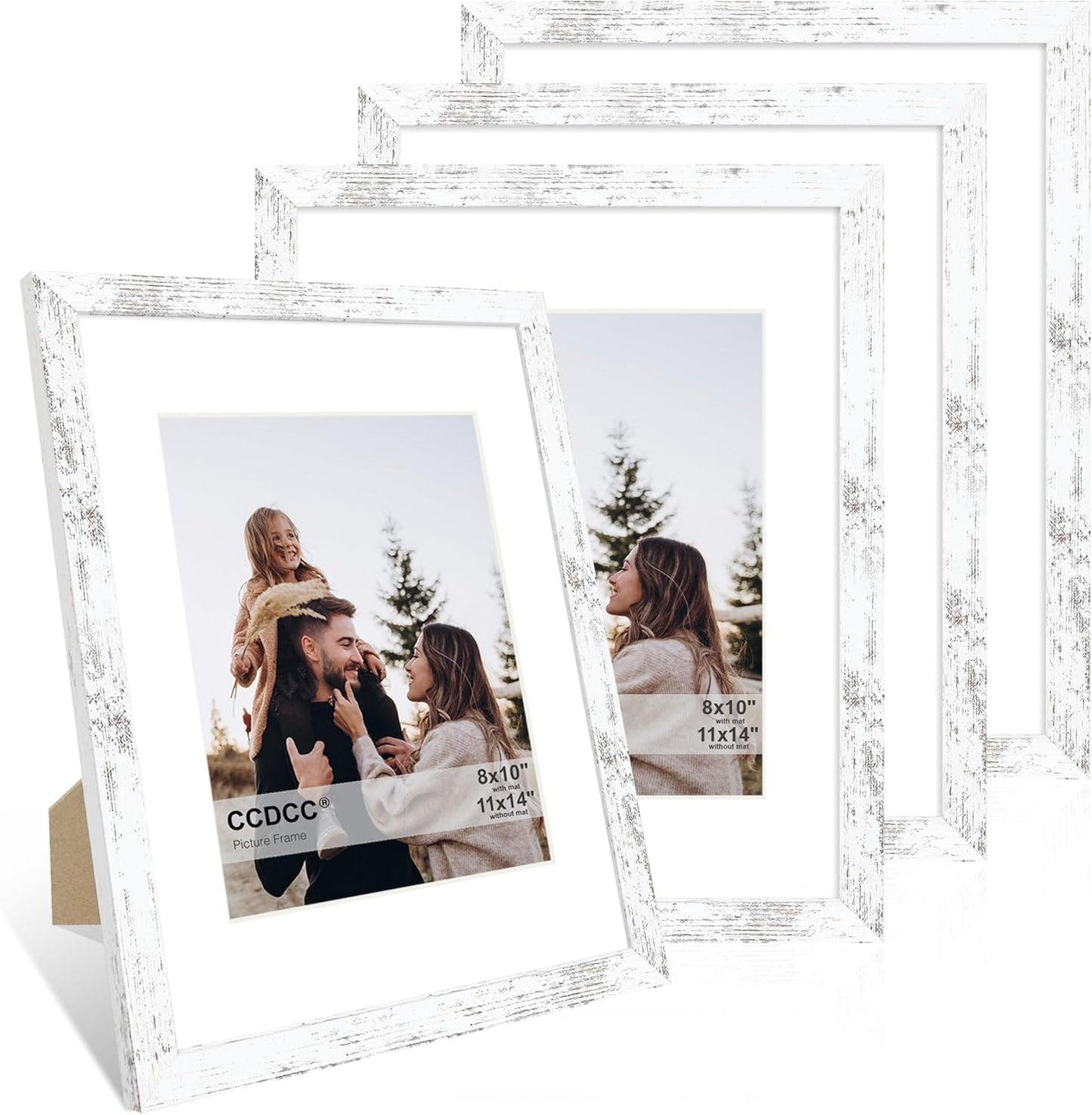 11x14 Picture Frame Set of 4, 11 x 14 Wood Photo Frames with Mat for 8x10, Rustic Natural Wooden