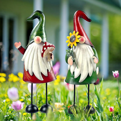 HONGLAND Metal Gnome Yard Art Outdoor Gnomes Garden Statue 18 Inch Gnome Figurine Decorative Stakes