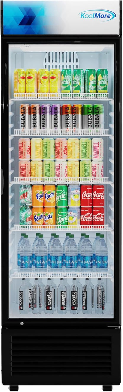 KoolMore KM-MDR-1GD-15C 26 in. Commercial Glass Door Merchandiser Refrigerator with LED Lights, 15